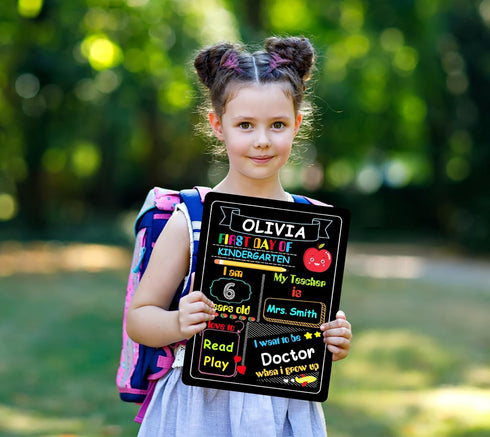 WaaHome First Day of School Chalkboard Sign - 9''X12'' First and Last Day of Kindergarten Photo Prop