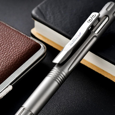 Titanium Bolt Action Ballpoint Pen, Compact Refillable Writing Pen with Pocket Clip
