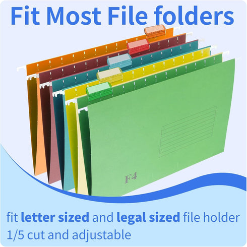 Hanging File Folder Tabs, 120 Pcs with 200 Pcs Inserts, Clear Plastic Tabs for Hanging Folders, Multicolor File Tabs