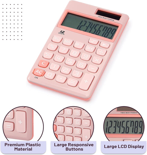 Mr. Pen Standard Function Calculator – 12 Digits, Light Pink Solar Pocket Calculator, Basic Office Use, Simple Design