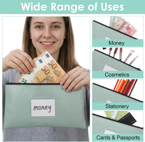 Kynigo 3 Pack 11" 6.3" Bank Deposit Money Bags with Zipper, x Bags Cash Wallet Pouches with Label, PU Leather