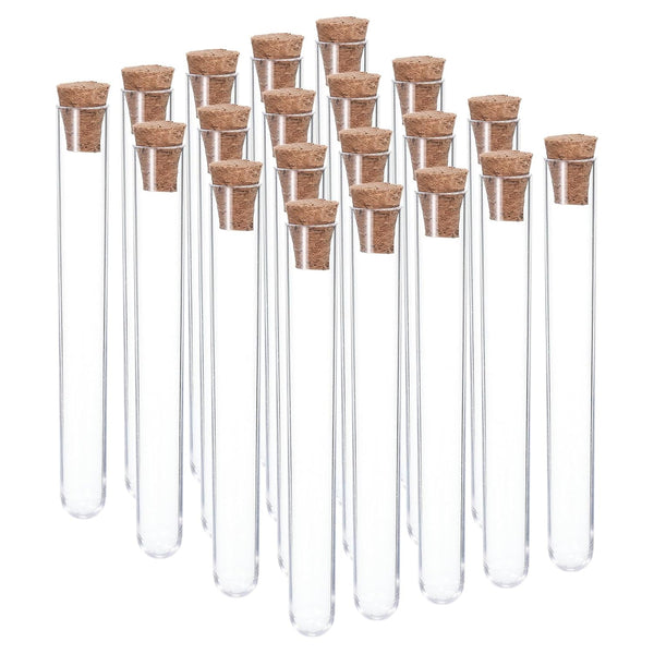 PATIKIL 20Pcs 7ml Plastic Test Tubes with Cork Stoppers for Scientific Party Decoration Candy Bead Storage