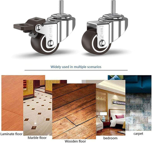 GBL 1" Small Caster Wheels with 2 Brakes - Set of 4 Low Profile Castor Wheels - 90Lbs Capacity, 5/16" Stem Dia.