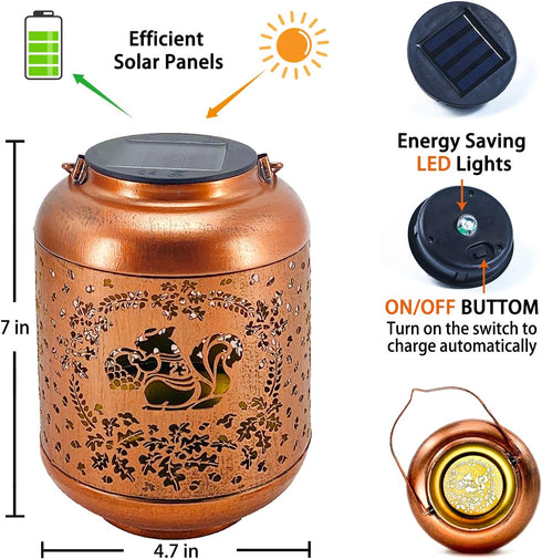 Squirrel Solar Lanterns Outdoor Waterproof Hanging Solar Lights Squirrel Gifts for Women Men Metal Decorative LED