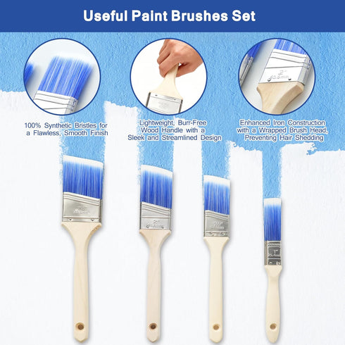 MAXWAVE 34 Set, 4" 9" 1.63 4 Paint Roller Kit with Extension Pole, Piece and Paint Rollers, Ft to Ft Pole, Painting