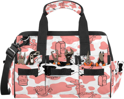 Mularoka Backpack 14.8 Inch Milk Cow Tattoo Tool Bag Multi Pockets Wide Mouth Tool Pouch For Men Women Waterproof Soft