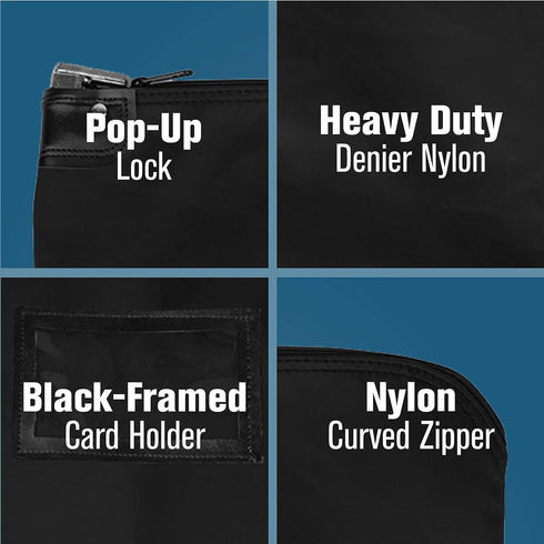 BankSupplies HIPAA Locking Courier Bags with Handles & Card Holder, Black, 19W x 15H, Durable Laminated Nylon Fabric