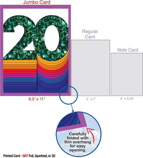 The Best Card Company Jumbo for 20th Milestone Anniversary, 8.5 x 11, Big 20 Years of Marriage