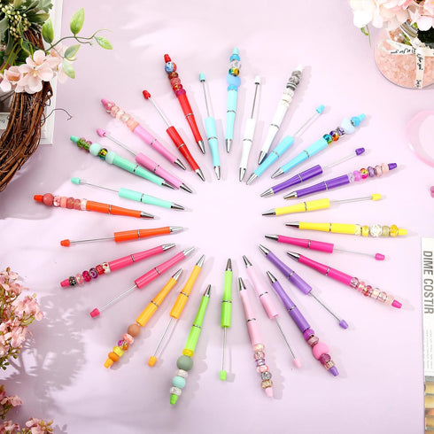 Kosiz 150 Pieces Beadable Pen Bulk, Assorted Bead Ballpoint Pens, Black Ink, Gift for Kids, Students, DIY Making (Candy