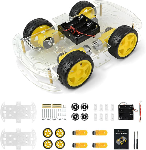 4WD Robot Car Chassis Kit with TT Motor, Battery Box, Acrylic Chassis