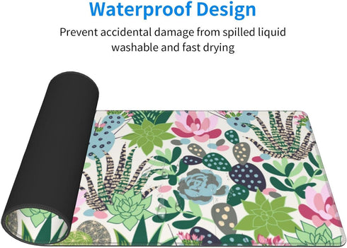 Cute Large Mouse Pad Desk Mat, Succulents and Cactus Big Extended Gaming Mousepad with Stitched Edges for Office,