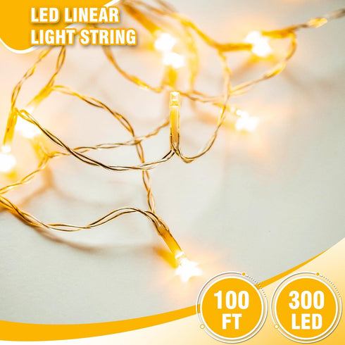 100FT 300 Warm White String Lights LED Extra Long Waterproof Fairy Lights on Clear Wire, Plug-in Indoor Outdoor