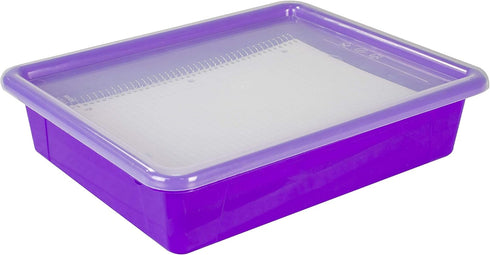 Storex Letter Size Flat Storage Tray – Organizer Bin with Non-Snap Lid, Violet, 5-Pack for Classroom, Office, Home
