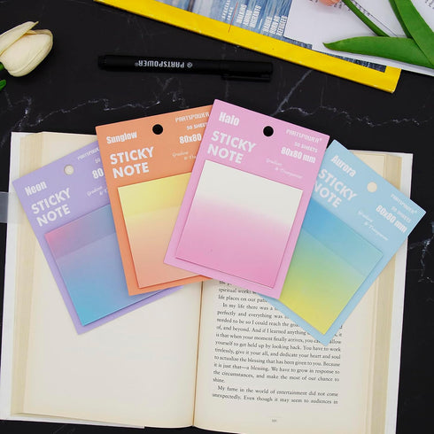 Gradient Transparent Sticky Notes, 8x8 cm See Through for Annotating, 50 Sheets/Pad, 4 Pads