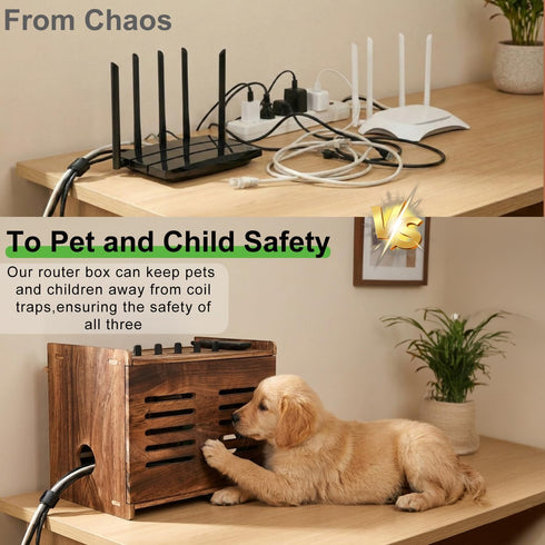 Large Wooden Router Box Hider, Wifi Router Cable Storage Box, Decorative Modem Shelf Hider Cover for Home Power Strip