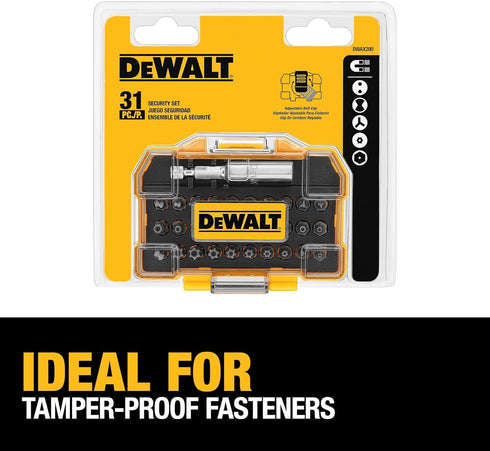 Set, 31-Piece Set 1/4 (DWAX200) DEWALT Security Bit Screwdriver Bit with Case, Universal In Hex, Includeds Magnetic Bit
