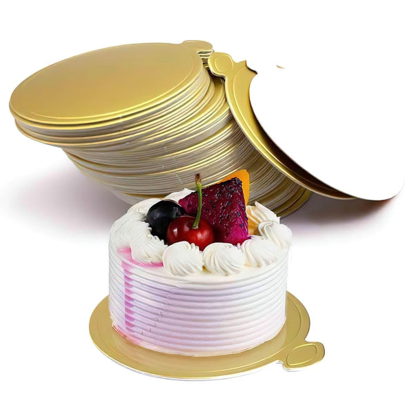 HANSGO Mini Round Golden Cardboard Cake Base, 100PCS Mousse Cake Boards Paper Plates Circle Dessert Board