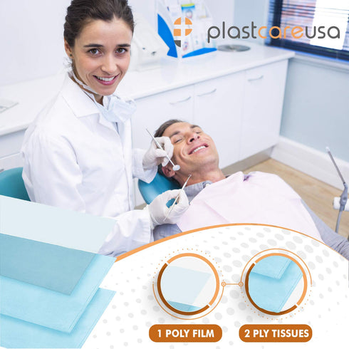 13"x18" 3 PlastCare USA Disposable Dental Bibs - Ply Waterproof Tattoo Bib Sheet for Patients - Dentist or Medical Tray
