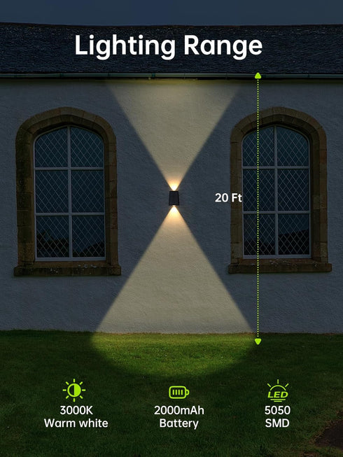 3000K Mrzxy Solar Wall Lights Outdoor Up Down Solar Sconce Lights Outdoor Powered Warm White Waterproof for Exterior