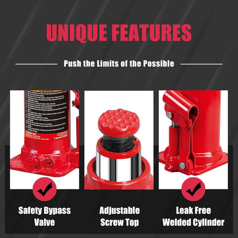 BIG RED T90203B Torin Hydraulic Welded Bottle Jack, 2 Ton (4,000 lb) Capacity, Red