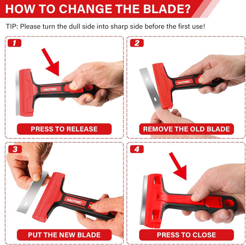4" 20 25033 HAUTMEC Razor Blade Scraper Tool, Wider Scraper Tool with Extra Carbon Steel Blades, Razor Scraper
