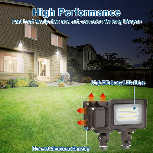 30W 180 3900LM 5000K 100W IP65 100-277Vac, DAKASON LED Flood Light Outdoor, Dusk-to-Dawn Photocell Adjustable Knuckle