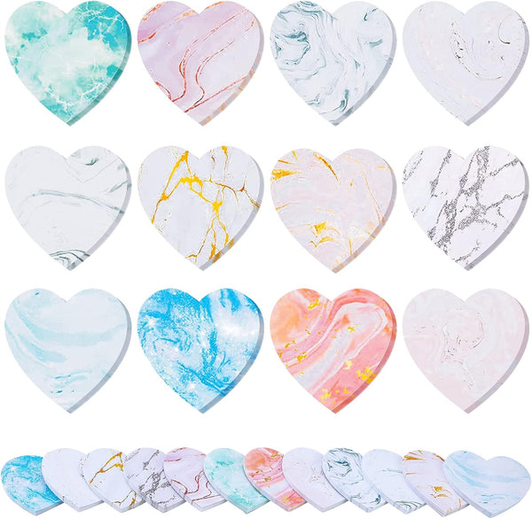 Teling 24 Pcs Valentine's Day Heart Shaped Sticky Notes Pad, Cute Fun Colorful Sticking Power Memo Pads