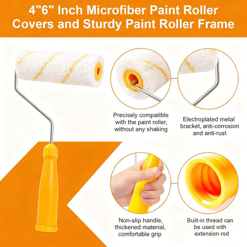 HJUHBDJ 35 Pack Set,21x 4" 12x 6" 3/8-Inch 2 Microfiber Paint Roller & Small Paint Roller Covers, Nap, Mini Paint