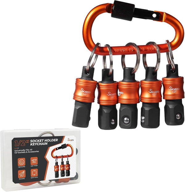 Swozzto 1/2" Socket Holder Keychain 5PCS Set,Heavy-Duty Toolbox,Drive Quick-Release Organizer with Locking Clip,Impact