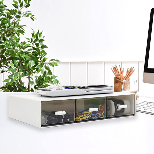 Stackable Desk Organizer Drawers, Plastic Storage Drawers for Office Organization, 3 Drawers (White)