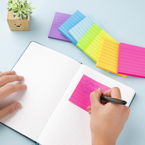Lined Sticky Notes 3x3 in - Bright Ruled Colorful Memo Pads, 82 Sheets/pad, 8 Pads/Pack