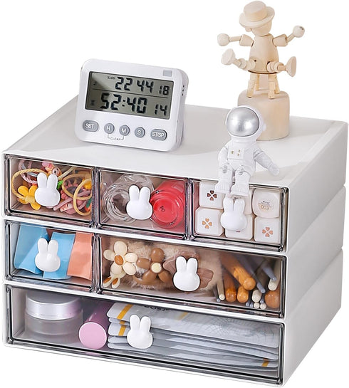 Plastic Desk Organizer with 6 Drawers, 3 Tier Stackable Desktop Organizer Drawers Storage for Office (H 6.5in)