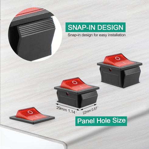 QTEATAK 2Pcs DPST 4 Pins 20A/125V 15A/250V Boat Rocker Toggle Switch with Red LED Light, 2 Position ON/OFF
