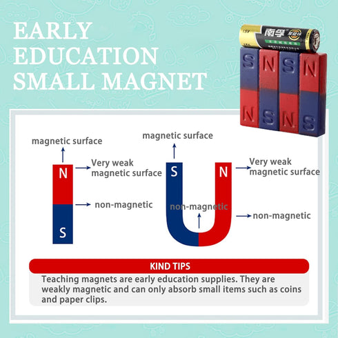 Science Magnet for Kids, Small Bar Magnet with North South Identified for Physics Education (2Pcs)