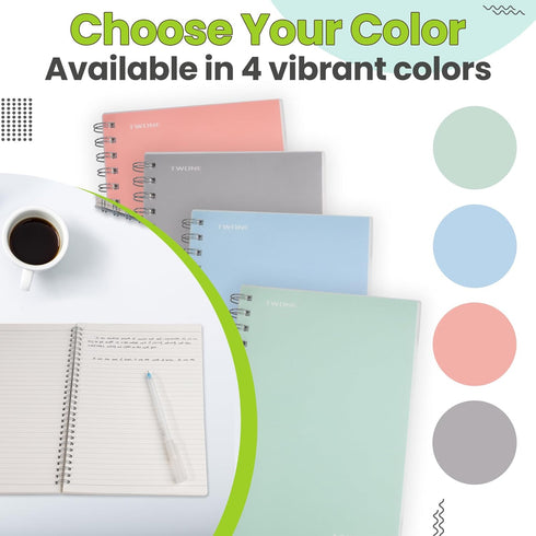 TWONE Spiral Notebook, 7"x10", 140 Ruled Pages, Waterproof Frosted PP Cover, Blue, Ideal for School, Office, Personal