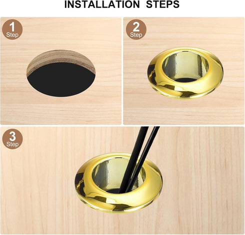 uxcell 4Pcs Cable Hole Cover, 1 inch(25mm) ABS Gold Cord Grommet Organizer for Office Desktop Wire, Cable Management