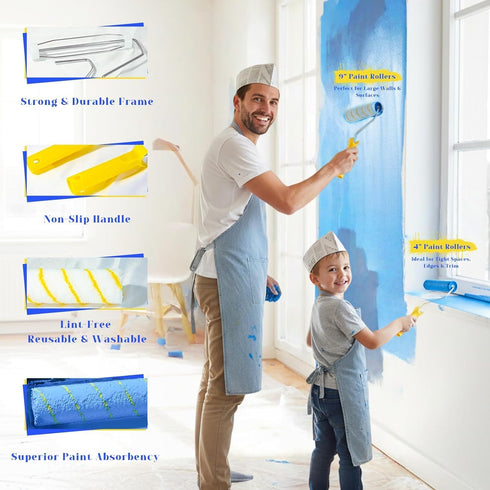 Krbnk 18-Piece 3.3ft 4" 9" Paint Roller Kit with Reinforcing Extension Pole, & Roller Covers, Paint Tray & Brushes