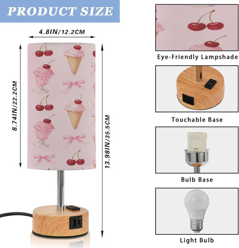 MOOCG 3 Dimmable Ice Cream Cute Bows Touch Control Table Lamp with Fabric Shade, Color Temperatures LED Desk Lamp, Eye
