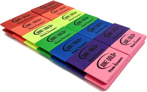June Gold 28 Neon Colored Rubber Erasers, All-Purpose for Classrooms, Homes & Offices