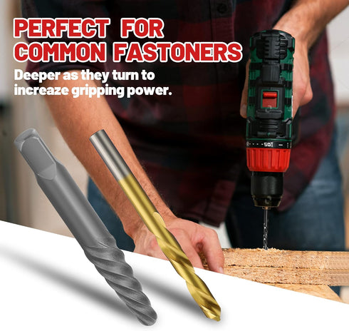14 Pieces Screw Extractor Set, 35# Cr-Mo & 6542 HSS Steel Cobalt Left Hand Drill Bits for Removing Stripped Screws and