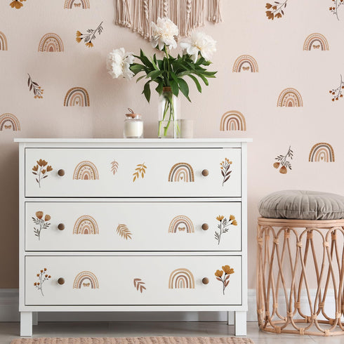 Set 96 (12 YouRfocus Boho Rainbow Floral Wall Decals for Nursery & Kids Room of Removable Peel and Stick Wall Stickers