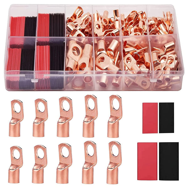 160PCS Copper Wire Terminal Connectors, 80Pcs Battery Cable Lugs and 80Pcs Heat Shrink Tube, AWG 2-12