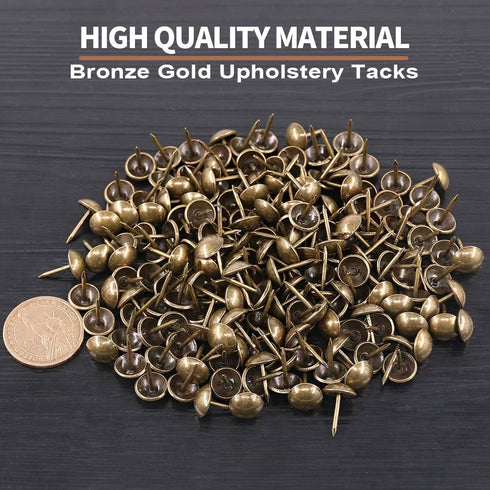 Keadic 300Pcs Antique Upholstery Tacks - 7/16" Diameter Furniture Nails Pins Kit for DIY Projects, Bronze