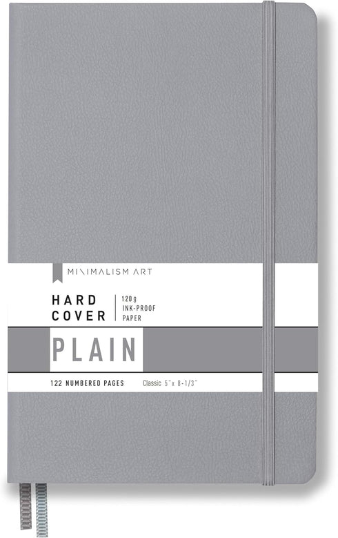 Minimalism Art Premium Hard Cover Notebook Journal, Classic 5" x 8.3", 122 Numbered Pages, Gray