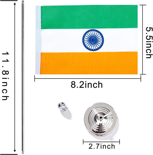 ZXvZYT 2 Pack Mini Indian Table Flags with Stand Base - Small India Flag for International Festival Events Decor