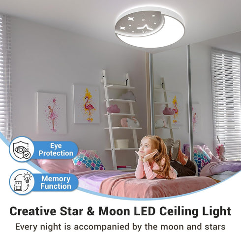 FAYOTAT 12 Inch 3 Dimmable Flush Mount Ceiling Light, Moon & Star Kids Bedroom Ceiling Lights, Color Temperature