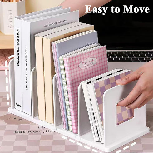 4 Closet SAYEEC Desk File Sorter Vertical Desktop File Folder Organizer Section Plastic Book Holder Adjustable Shelf