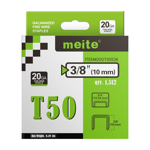 Meite T50 Heavy Duty Staples, 3/8 Inch 20 Gauge Galvanized Upholstery Staples for Staple Gun (1,512 Counts)