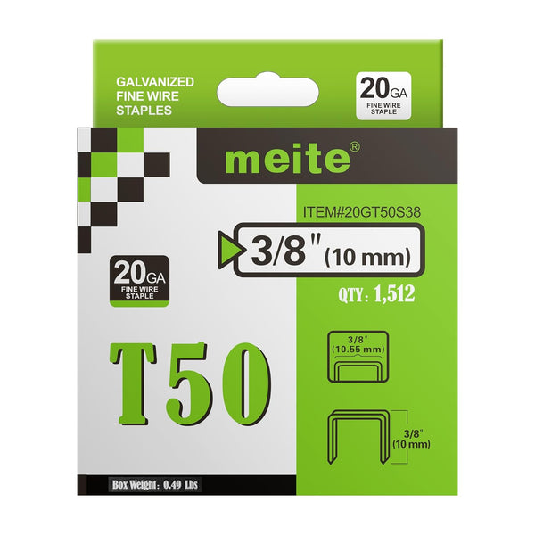 Meite T50 Heavy Duty Staples, 3/8 Inch 20 Gauge Galvanized Upholstery Staples for Staple Gun (1,512 Counts)