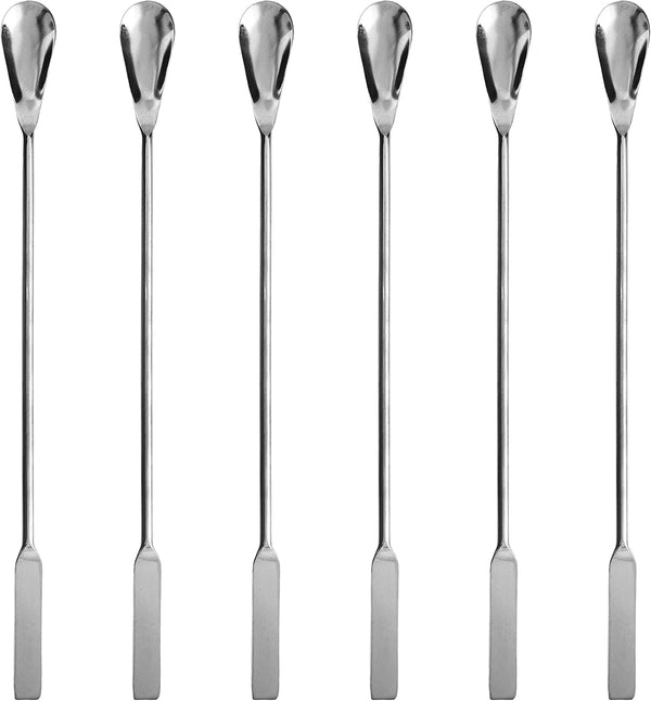 EISCO 6PK Lab Spatula Spoon, 9" - Polished Stainless Steel, One 0.35" Flat End, One 0.75" Scoop End